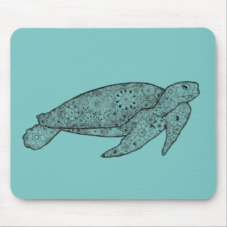 Hand Illustrated Artsy Floral Sea Turtle Mouse Mat