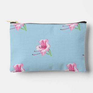 Hand illustrated Blue & Pink Flowewith Robin Scene Accessory Pouch