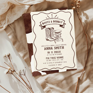 Hand Illustrated Boots & Bubbly Cute Bridal Shower Invitation