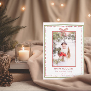 Hand-Illustrated Bow & Berry Photo Christmas Card