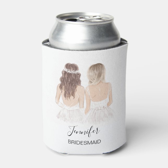 Hand Illustrated Bridesmaid Maid of honor Can Cooler (Can Front)