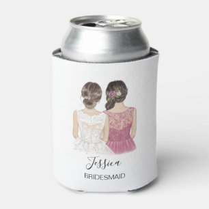 Hand Illustrated Bridesmaid Maid of honor Can Cooler