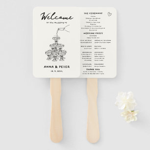 Hand-illustrated Champagne Funny Wedding Program Hand Fan
