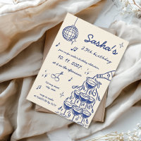 Hand-illustrated Champagne Tower Birthday Blue