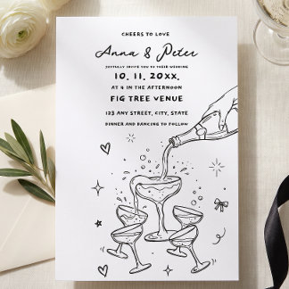 Hand-illustrated Champagne Tower Vintage Wedding I Invitation