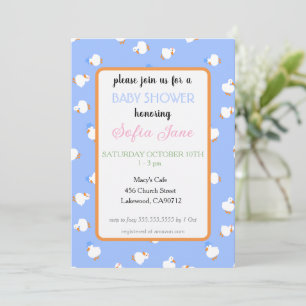 Hand Illustrated Cute Ducks Kids Blue Baby Shower Invitation