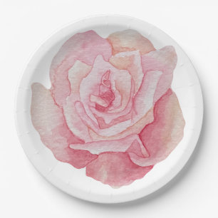 Hand Illustrated Delicate Pink Rose Paper Plate