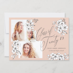 Hand illustrated floral class of 2019 graduate announcement