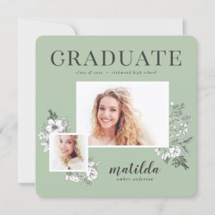 Hand illustrated floral multi photo graduate announcement