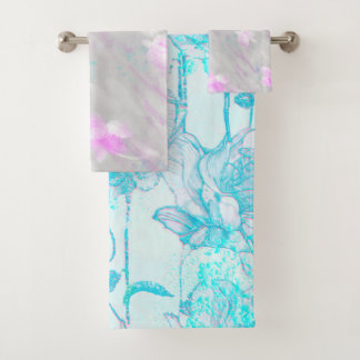 Hand Illustrated Flowers Print Wash Bath Towel Set