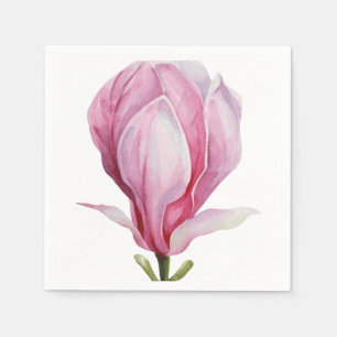 Hand Illustrated Gradient Pink Magnolia Blossom Napkin