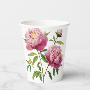 Hand Illustrated gradient Pink Peonies  Paper Cups