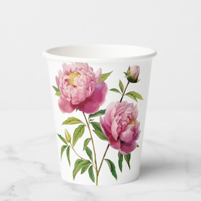 Hand Illustrated gradient Pink Peonies  Paper Cups (Front)
