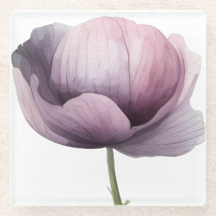 Hand illustrated gradient purple flower glass coaster