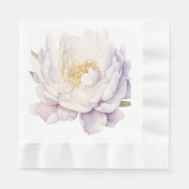 Hand illustrated light lavender Peony Napkin (Front)
