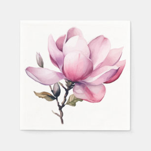 Hand Illustrated light pink Magnolia Blossom Napkin