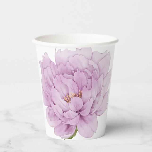 Hand illustrated lilac Peony Paper Cups (Front)