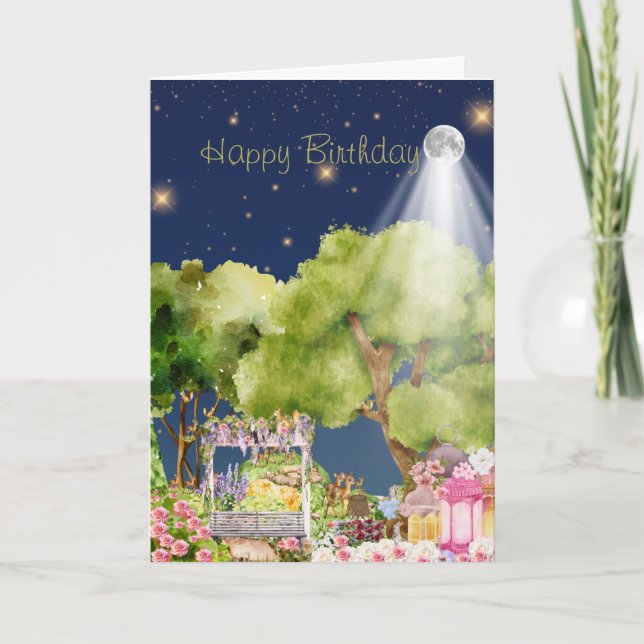Hand Illustrated Magical Secret Garden Birthday  Card (Front)