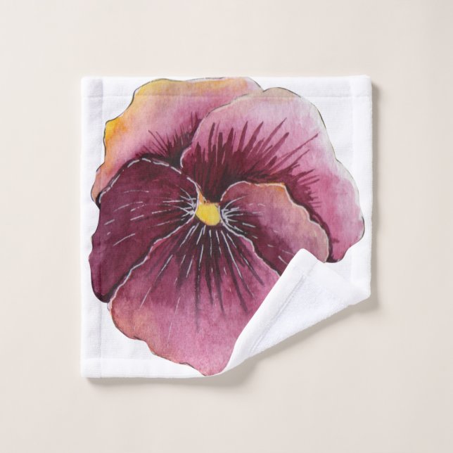 Hand Illustrated Maroon/ Deep Purple Flowe Wash Cloth (Wash Cloth)
