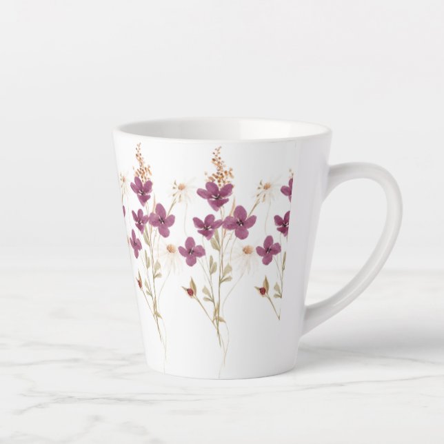 Hand illustrated Maroon Flowers Latte Mug (Right)