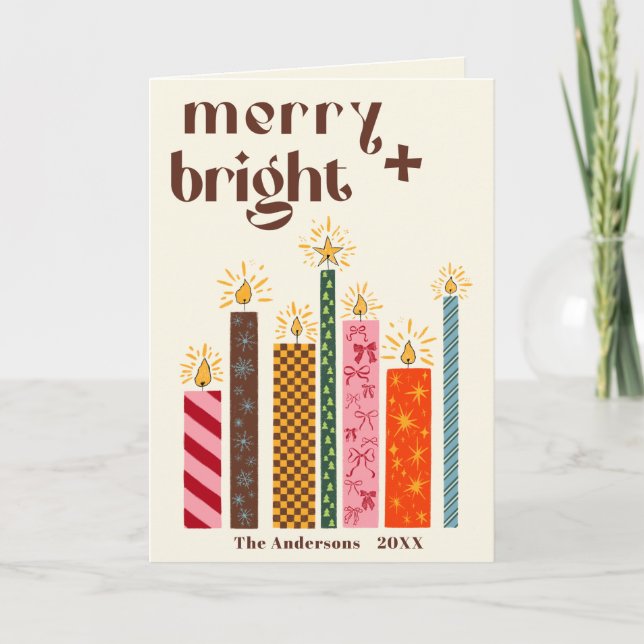 Hand-Illustrated Merry + Bright Christmas Card (Front)