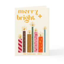 Hand-Illustrated Merry + Bright Christmas Card 