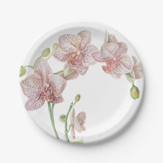 Hand Illustrated Orchid Paper Plate (Front)