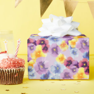 Hand-Illustrated Pansy Wildflowers Lilac Purple Wrapping Paper