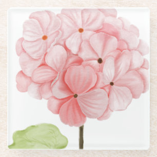 Hand Illustrated peach colour hydrangea Glass Coaster