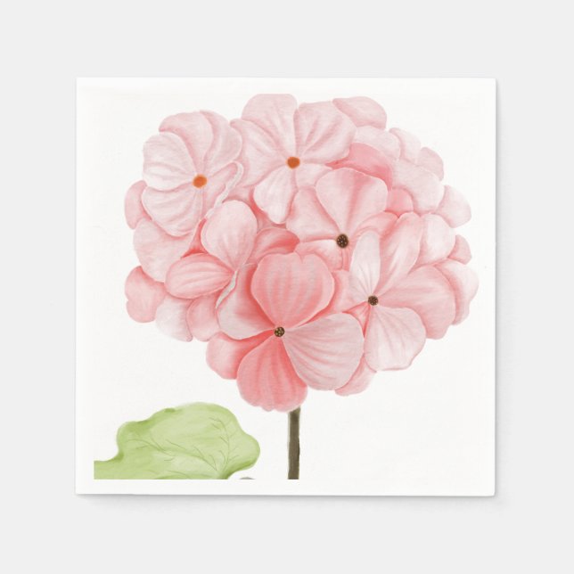 Hand Illustrated Peach Hydrangea's  Napkin (Front)