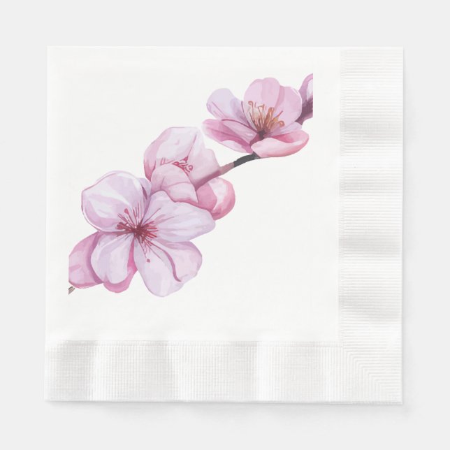 Hand illustrated pink Cherry blossom Napkin (Front)