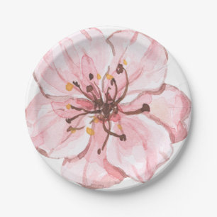 Hand Illustrated Pink Cherry Blossom Paper Plate