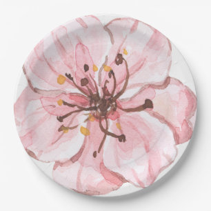 Hand Illustrated Pink Cherry Blossom Paper Plate