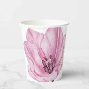 Hand Illustrated pink Oriental Lily Paper Cups