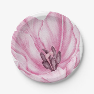 Hand Illustrated Pink Oriental Lily  Paper Plate