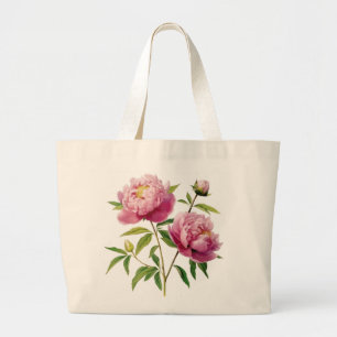 Hand Illustrated Pink Peonies price cut Large Tote Bag