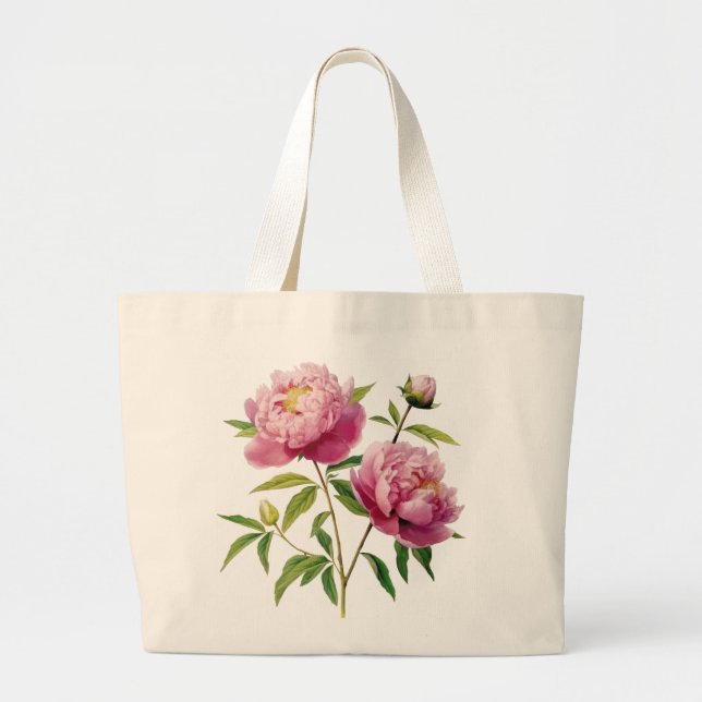 Hand Illustrated Pink Peonies price cut Large Tote Bag (Front)