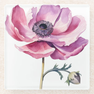 Hand illustrated Pink Peony Glass Coaster