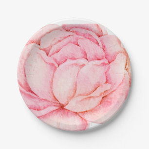 Hand Illustrated Pink Peony  Paper Plate