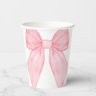 Hand Illustrated Pink Ribbon Bow  Paper Cups
