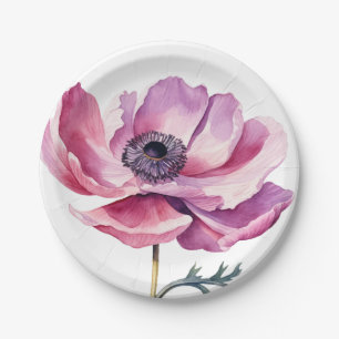 Hand Illustrated Pink Wild Flower  Paper Plate