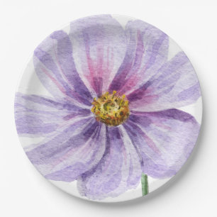 Hand Illustrated Purple Wild Flower Paper Plate