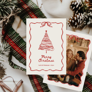Hand-illustrated Red Festive Photo Christmas  Holiday Card