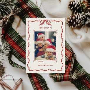 Hand-illustrated Red Green Retro Photo Christmas  Holiday Card