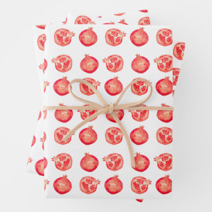 Hand-Illustrated Red Watercolor Pomegranate Fruit Wrapping Paper Sheet