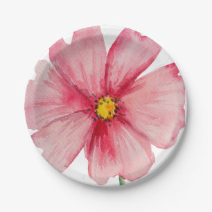 Hand Illustrated Red Wild Flower Paper Plate