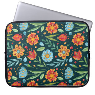 Hand-Illustrated Watercolor Flower Pattern Laptop Sleeve