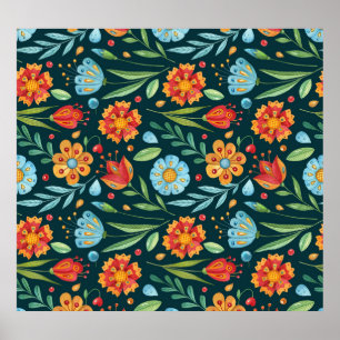 Hand-Illustrated Watercolor Flower Pattern Poster