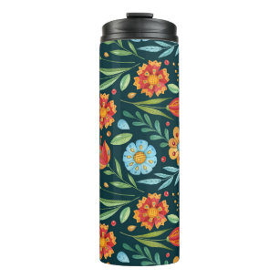 Hand-Illustrated Watercolor Flower Pattern Thermal Tumbler