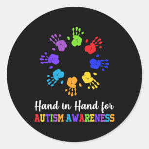 Hand In Hand For Autism Awareness Day Support Desi Classic Round Sticker